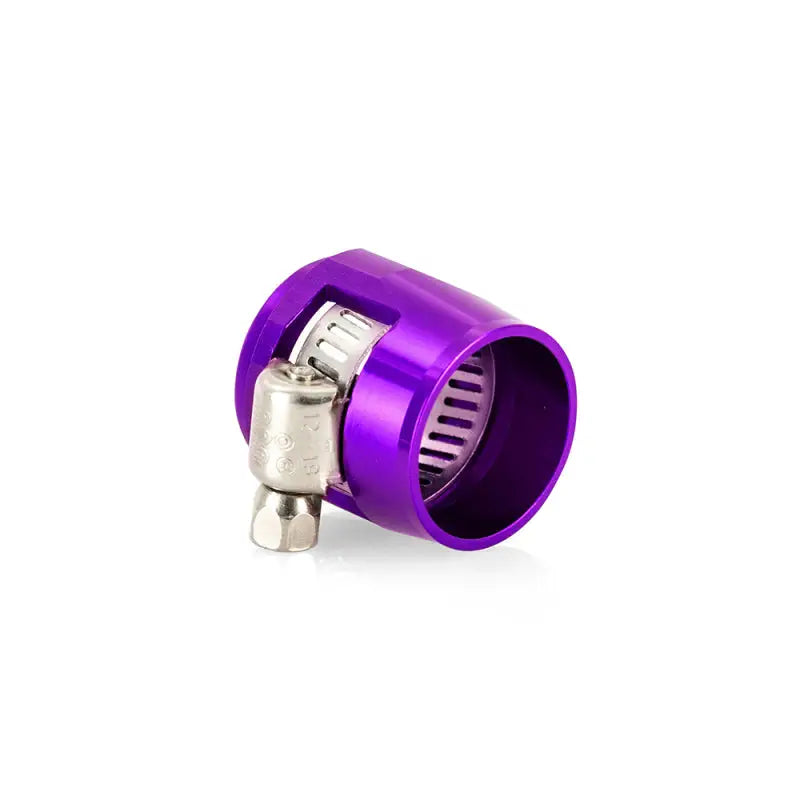 Purple hose end with hose clamp showcasing Mishimoto Aluminum -12AN Hex Finishers