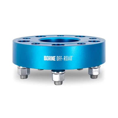 Blue Mishimoto Borne Off-Road wheel spacers with studs for fitment and style