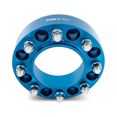 Blue mishimoto borne off-road wheel spacers with bolts for improved fitment