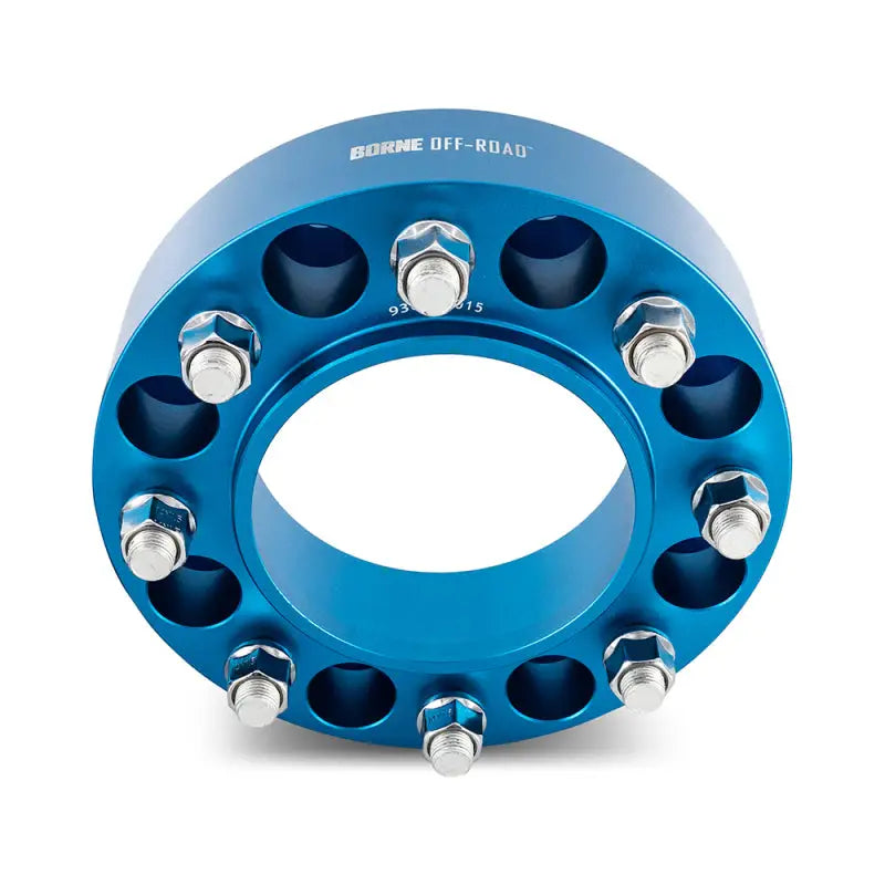 Blue mishimoto borne off-road wheel spacers with bolts for improved fitment