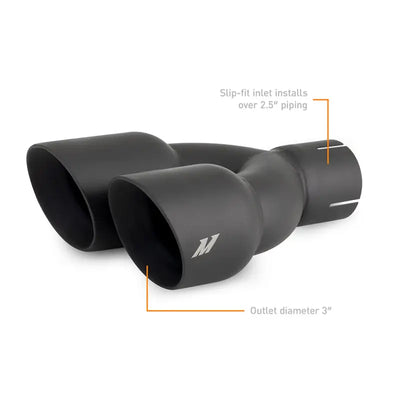 Mishimoto Dual Offset Tips 2.5in Inlet 3in Outlet Slash Cut - Black - Mishimoto