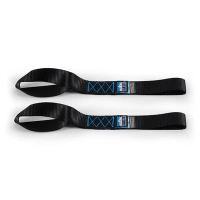 Two black nylon lifting slings in Mishimoto Heavy-Duty Ratchet Tie-Down Kit