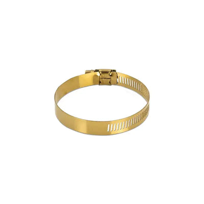 Metal hose clamp from Mishimoto High-Torque Worm Gear series in gold finish