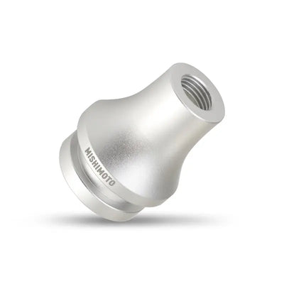 Silver metal threaded adapter for Mishimoto shift boot retainer and shift boot upgrade