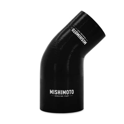 Black mishimoto silicone reducer coupler for 2.25in to 3in elbows, 45 degree curve