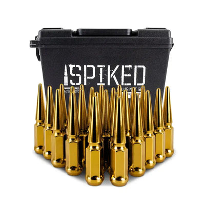 Mishimoto Steel Spiked Lug Nuts M12 x 1.5 24pc Set Gold - Wheel and Tire Accessories