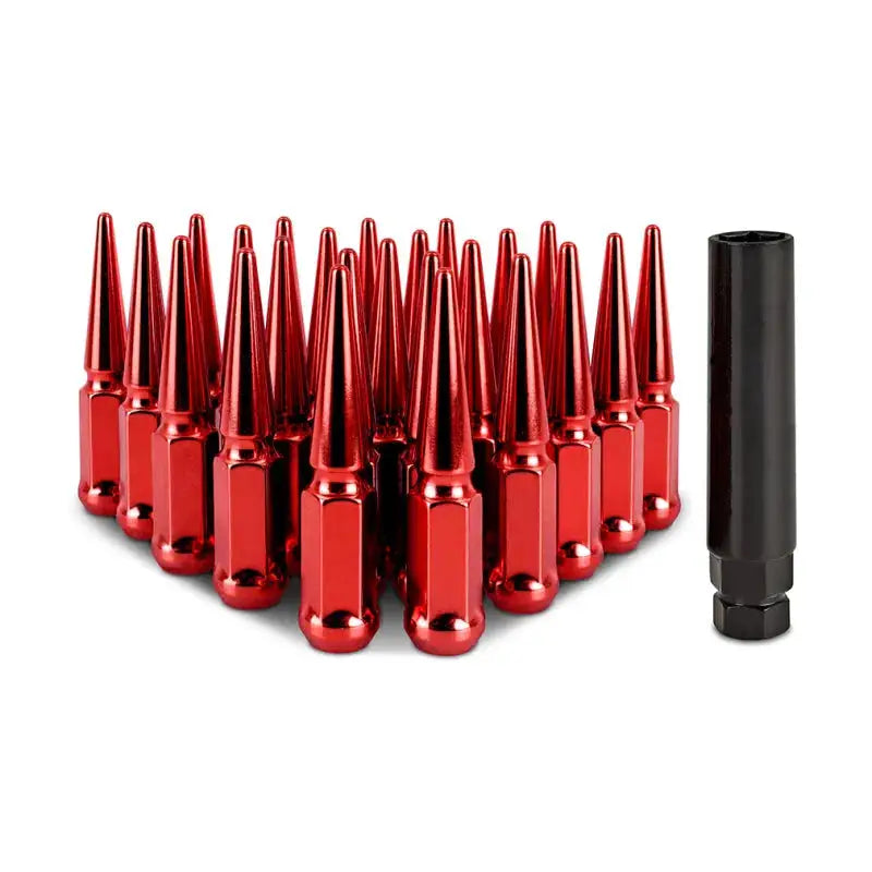 Mishimoto Steel Spiked Lug Nuts M12 x 1.5 24pc Set Red - Wheel and Tire Accessories