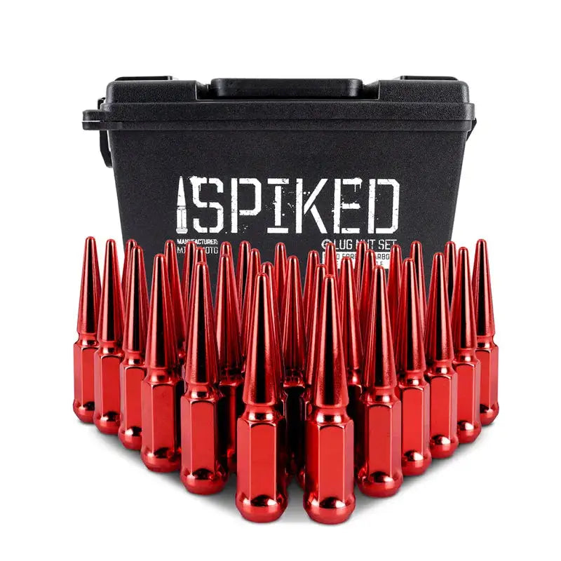 Mishimoto Steel Spiked Lug Nuts M14 x 1.5 32pc Set Red - Wheel and Tire Accessories