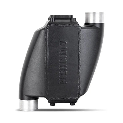 Black Mishimoto Universal Air-to-Water Intercooler with silver inlets for high-performance setups