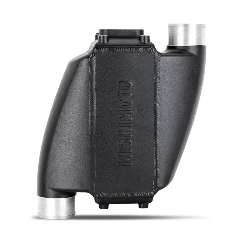 Black Mishimoto Universal Air-to-Water Intercooler with silver inlets for high-performance setups