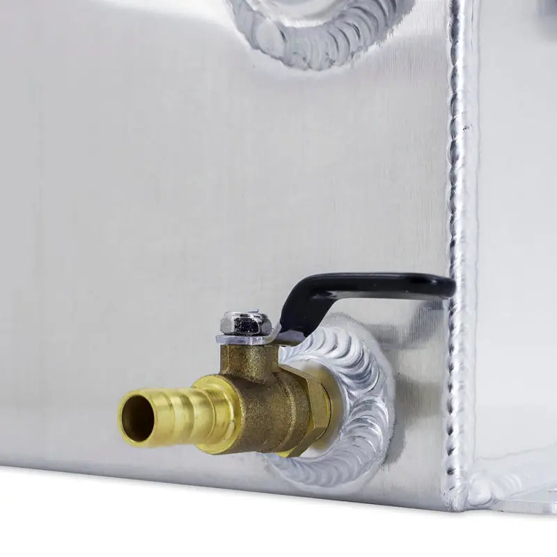 Brass valve with black handle on Mishimoto Universal Ice Box Tank Reservoir 2.5 gal