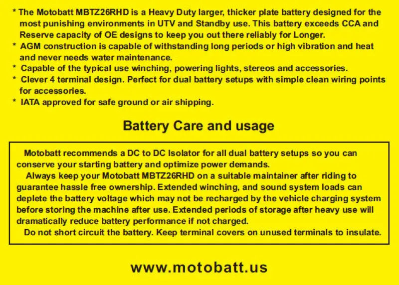 Battery Mbtz26rhd Sealed Factory Activated - MOTOBATT