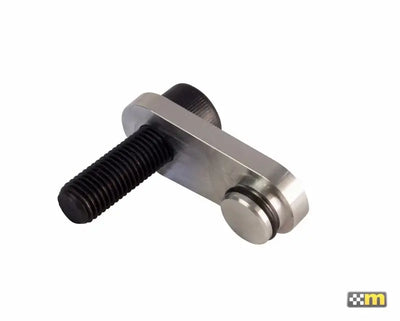 Silver metal bracket with black bolts from Mountune Balance Shaft Delete Kit for shaft delete