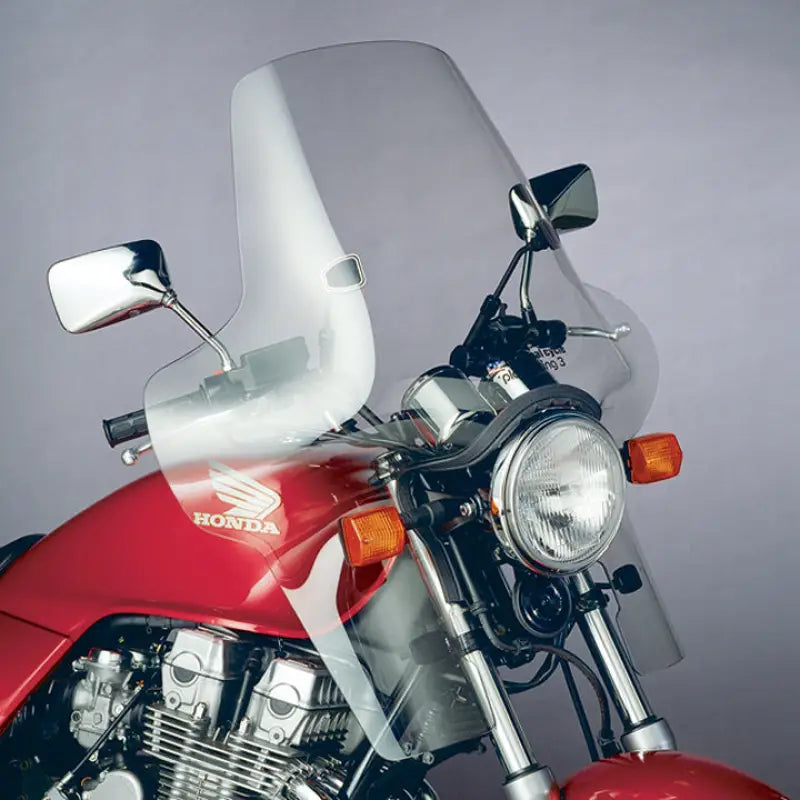 Red Honda motorcycle with N8963A-01 Plexifairing 3 Windshield Fairing clear