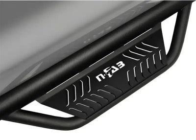 Nerf Bar With Drop Down Steps; 3 Inch Round Bent; Textured Powder Coated Matte Black Stainless Steel; Welded Vented End