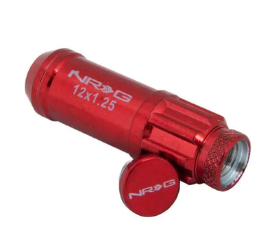NRG 700 Series M12 X 1.25 Steel Lug Nut w/Dust Cap Cover Set 21 Pc w/Locks & Lock Socket - Red 