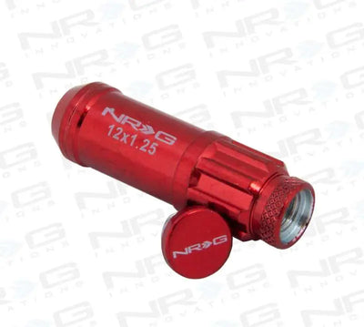 NRG 700 Series M12 X 1.25 Steel Lug Nut w/Dust Cap Cover Set 21 Pc w/Locks & Lock Socket - Red 