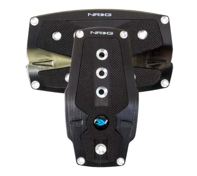 NRG Brushed Aluminum Sport Pedal A/T - Black w/Black Rubber Inserts 