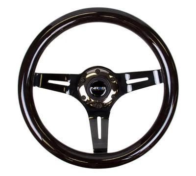 NRG Classic Wood Grain Steering Wheel (310mm) Black w/Black Chrome 3-Spoke Center - Truck & Automotive