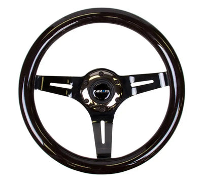 NRG Classic Wood Grain Steering Wheel (310mm) Black w/Black Chrome 3-Spoke Center - Truck & Automotive