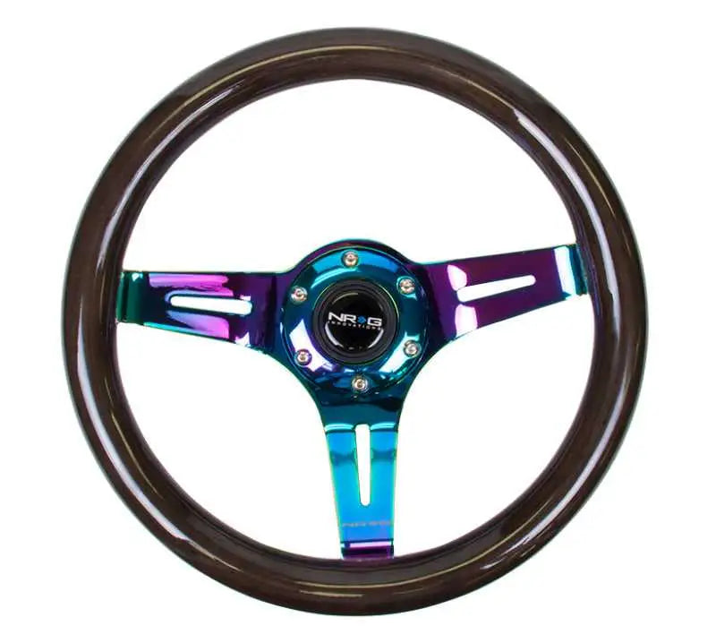 NRG Classic Wood Grain Steering Wheel (310mm) Black w/Neochrome 3-Spoke Center 