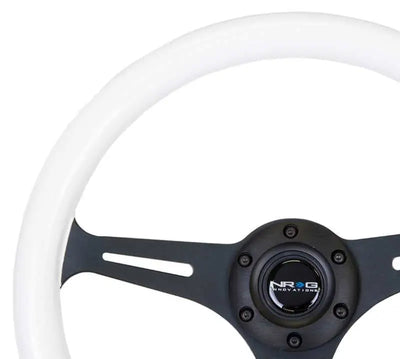 NRG Classic Wood Grain Steering Wheel (350mm) Glow-N-The-Dark Green Grip w/Black 3-Spoke Center 