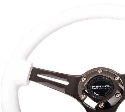 NRG Classic Wood Grain Steering Wheel (350mm) White Paint Grip w/Black 3-Spoke Center 