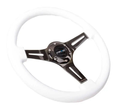 NRG Classic Wood Grain Steering Wheel (350mm) White Paint Grip w/Black 3-Spoke Center 