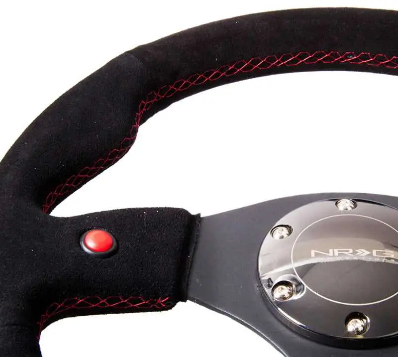 NRG Reinforced Steering Wheel (320mm) Blk Suede w/Dual Buttons 