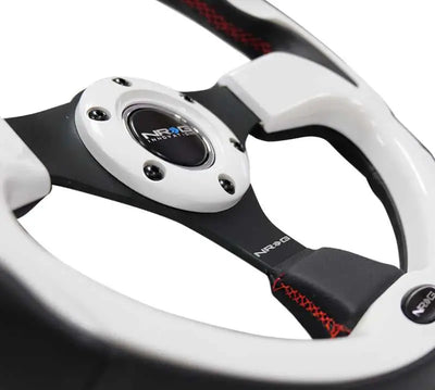 NRG Reinforced Steering Wheel (320mm) Blk w/White Trim & 4mm 3-Spoke 