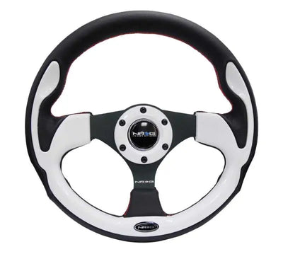 NRG Reinforced Steering Wheel (320mm) Blk w/White Trim & 4mm 3-Spoke 
