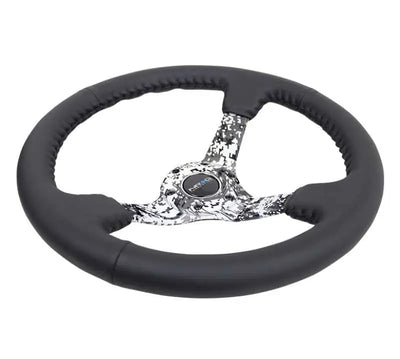 NRG Reinforced Steering Wheel (350mm / 3in. Deep) Blk Leather w/Hydrodipped Digi-Camo Spokes 