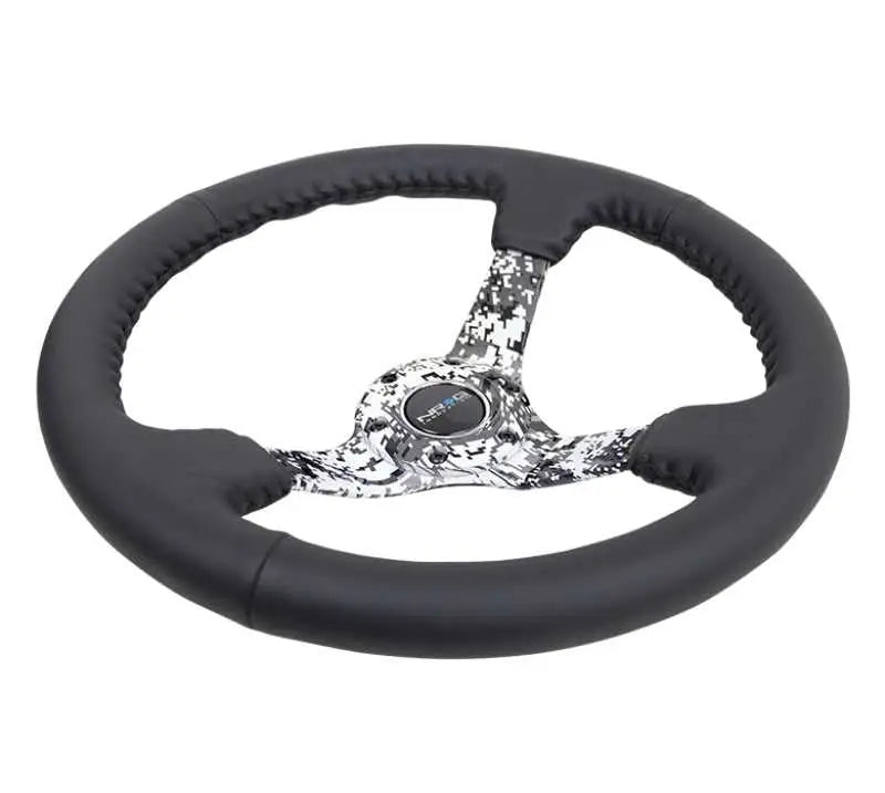 NRG Reinforced Steering Wheel (350mm / 3in. Deep) Blk Leather w/Hydrodipped Digi-Camo Spokes 