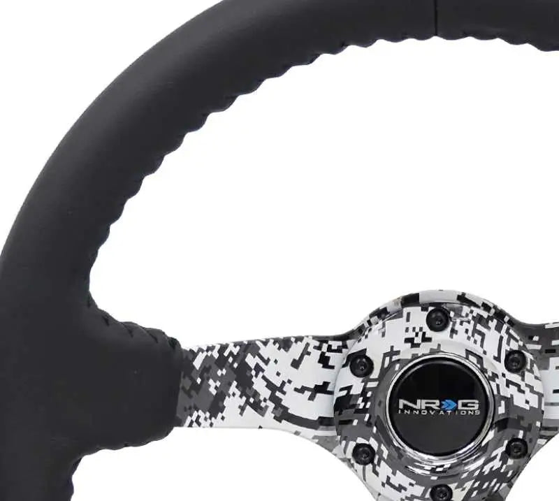 NRG Reinforced Steering Wheel (350mm / 3in. Deep) Blk Leather w/Hydrodipped Digi-Camo Spokes 