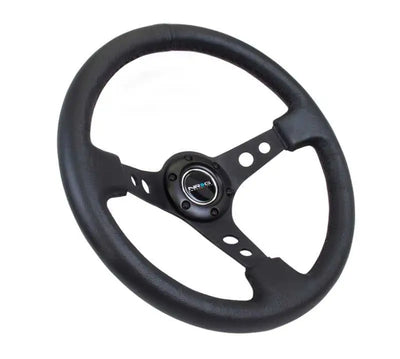 NRG NRG Reinforced Steering Wheel (350mm / 3in. Deep) Blk Leather w/Blk Spoke & Circle Cutouts