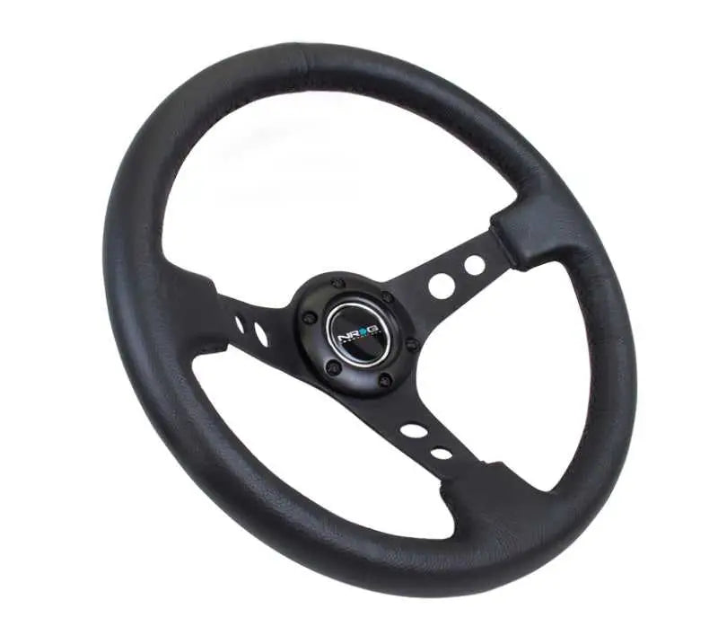 NRG NRG Reinforced Steering Wheel (350mm / 3in. Deep) Blk Leather w/Blk Spoke & Circle Cutouts