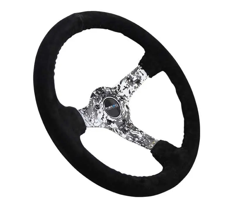 NRG Reinforced Steering Wheel (350mm / 3in. Deep) Blk Suede w/Hydrodipped Digi-Camo Spokes 