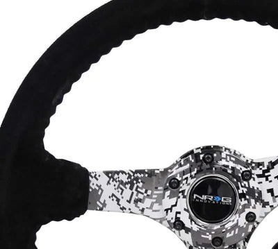 NRG Reinforced Steering Wheel (350mm / 3in. Deep) Blk Suede w/Hydrodipped Digi-Camo Spokes 