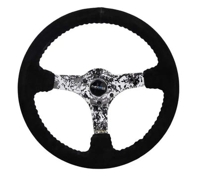 NRG NRG Reinforced Steering Wheel (350mm / 3in. Deep) Blk Suede w/Hydrodipped Digi-Camo Spokes