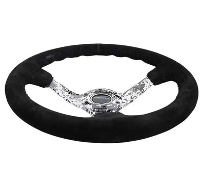 NRG Reinforced Steering Wheel (350mm / 3in. Deep) Blk Suede w/Hydrodipped Digi-Camo Spokes 