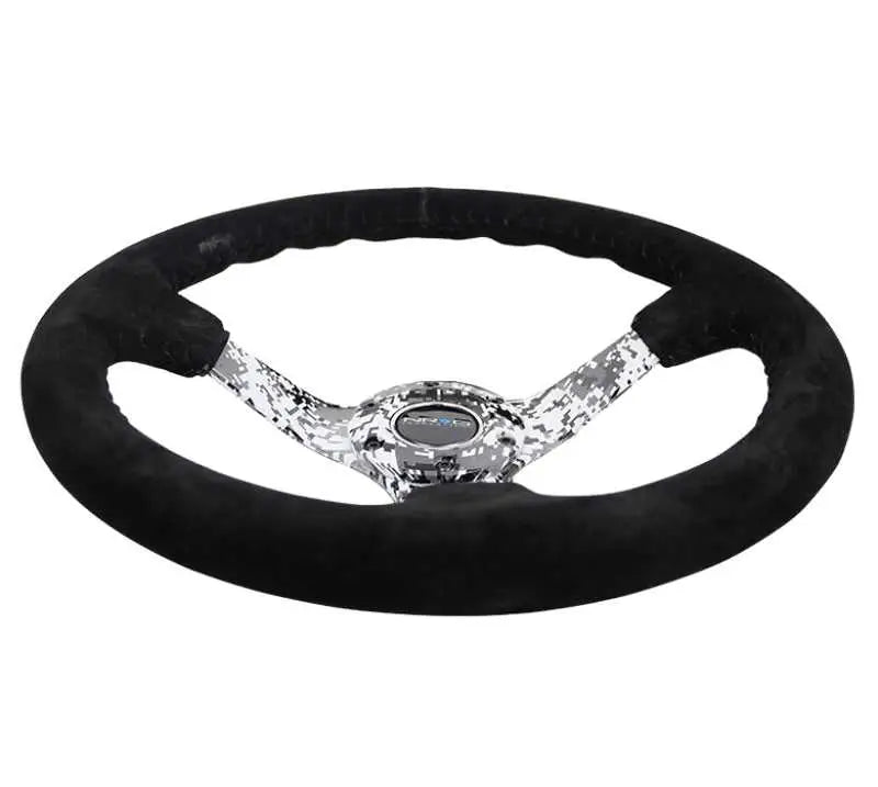 NRG Reinforced Steering Wheel (350mm / 3in. Deep) Blk Suede w/Hydrodipped Digi-Camo Spokes 