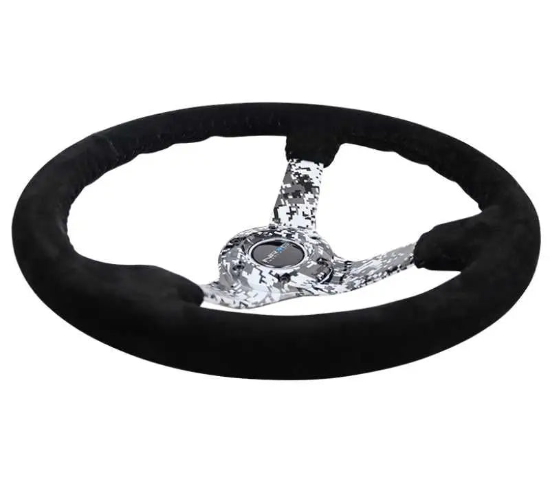 NRG Reinforced Steering Wheel (350mm / 3in. Deep) Blk Suede w/Hydrodipped Digi-Camo Spokes 
