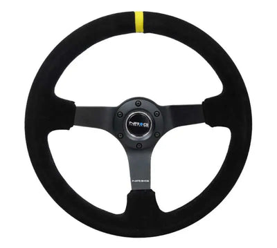 NRG NRG Reinforced Steering Wheel (350mm / 3in. Deep) Blk Suede/X-Stitch w/5mm Blk Spoke & Yellow CM