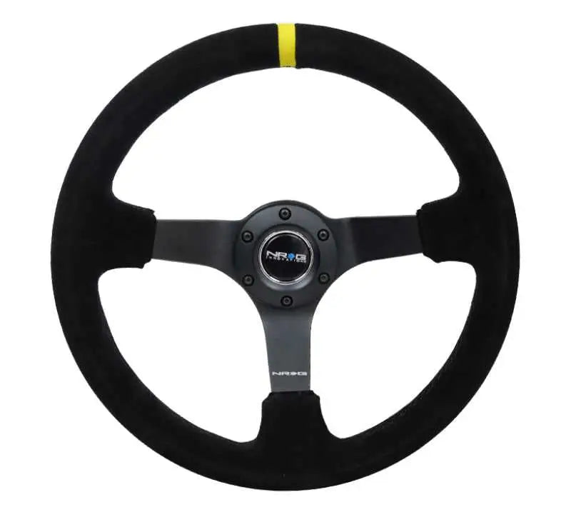 NRG NRG Reinforced Steering Wheel (350mm / 3in. Deep) Blk Suede/X-Stitch w/5mm Blk Spoke & Yellow CM