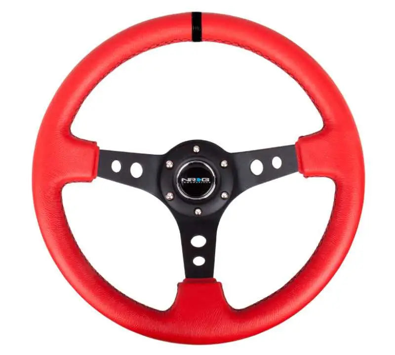 NRG NRG Reinforced Steering Wheel (350mm / 3in. Deep) Red Suede w/Blk Circle Cutout Spokes
