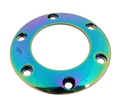 Rainbow-colored metal steering wheel horn ring with six holes for NRG Steering Wheel Horn Button Ring