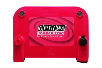 Bright red Optima Bat plastic terminal cover for reliable starting power
