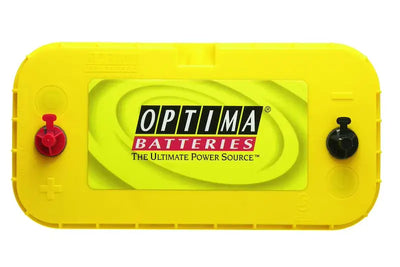 Bright yellow Optima D31T battery with red black terminals