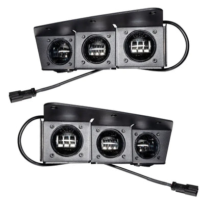 Black triple LED light bars in ORACLE Lighting Ford Bronco fog light kit for steel bumper