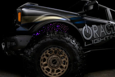 Black Ford Bronco with purple lighting fiber optic wheel liner from Oracle Lighting Fiber Kit